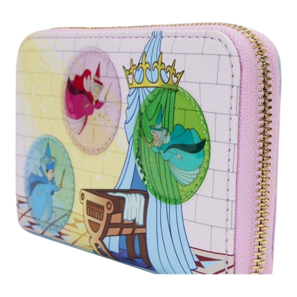 Disney Sleeping Beauty Castle Three Good Fairies Stained Glass Zip Around Wallet - Picture 3 of 4